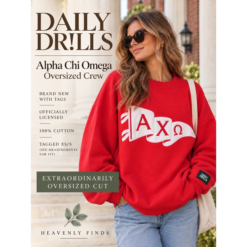 Daily Drills Alpha Chi Omega Oversized Crew Sweatshirt Red XS/S AXO Sorority NWT